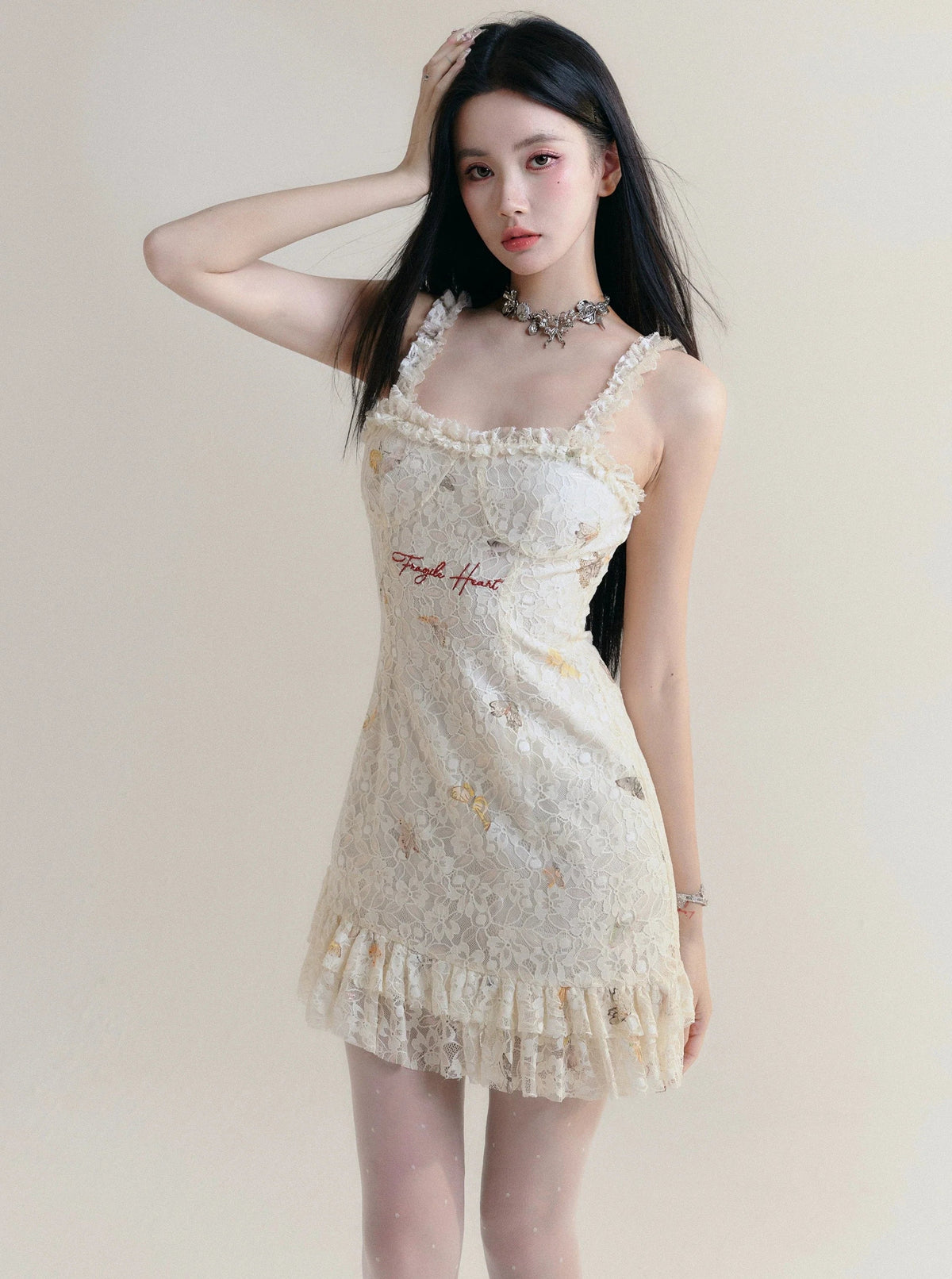 -inspired Lace Mini Dress With Ruffle Trim