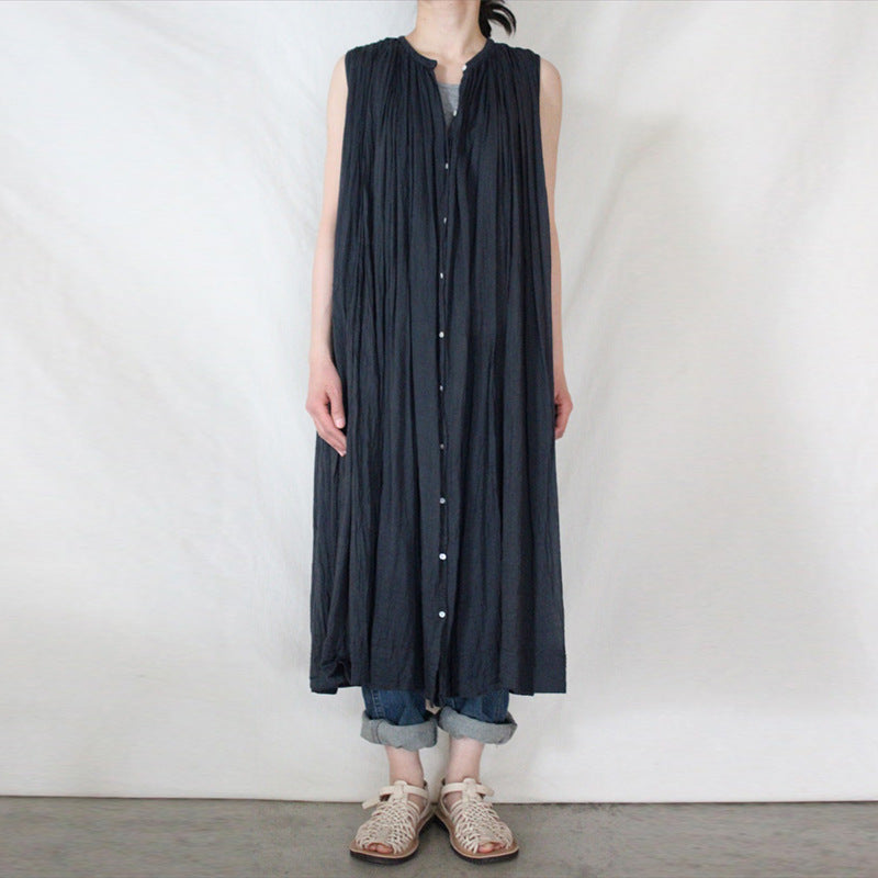 French Pleating Dress Summer Western Paris Yarn Loose Large Dress a Line Dress Can Be Used As Blouse