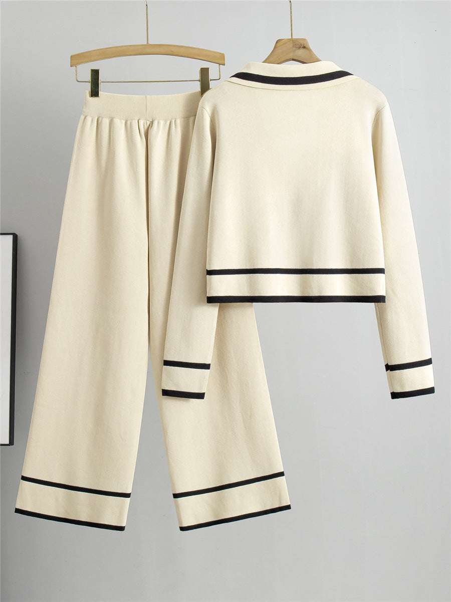 Knitted Cardigan Two Piece Set - Apricot