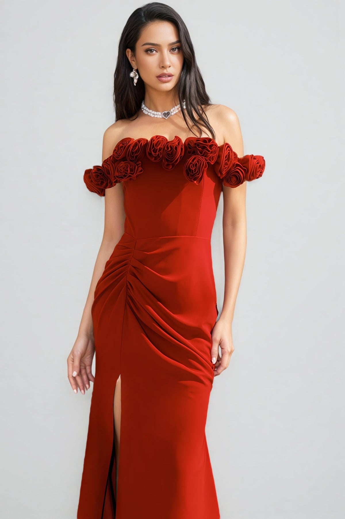 Lorins 3d Red Fishtail Maxi Dress