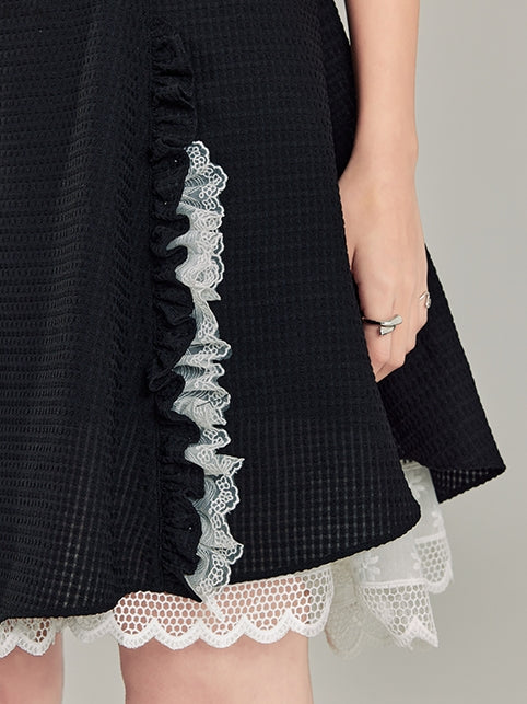 Puff Sleeve Black Square Neck Dress
