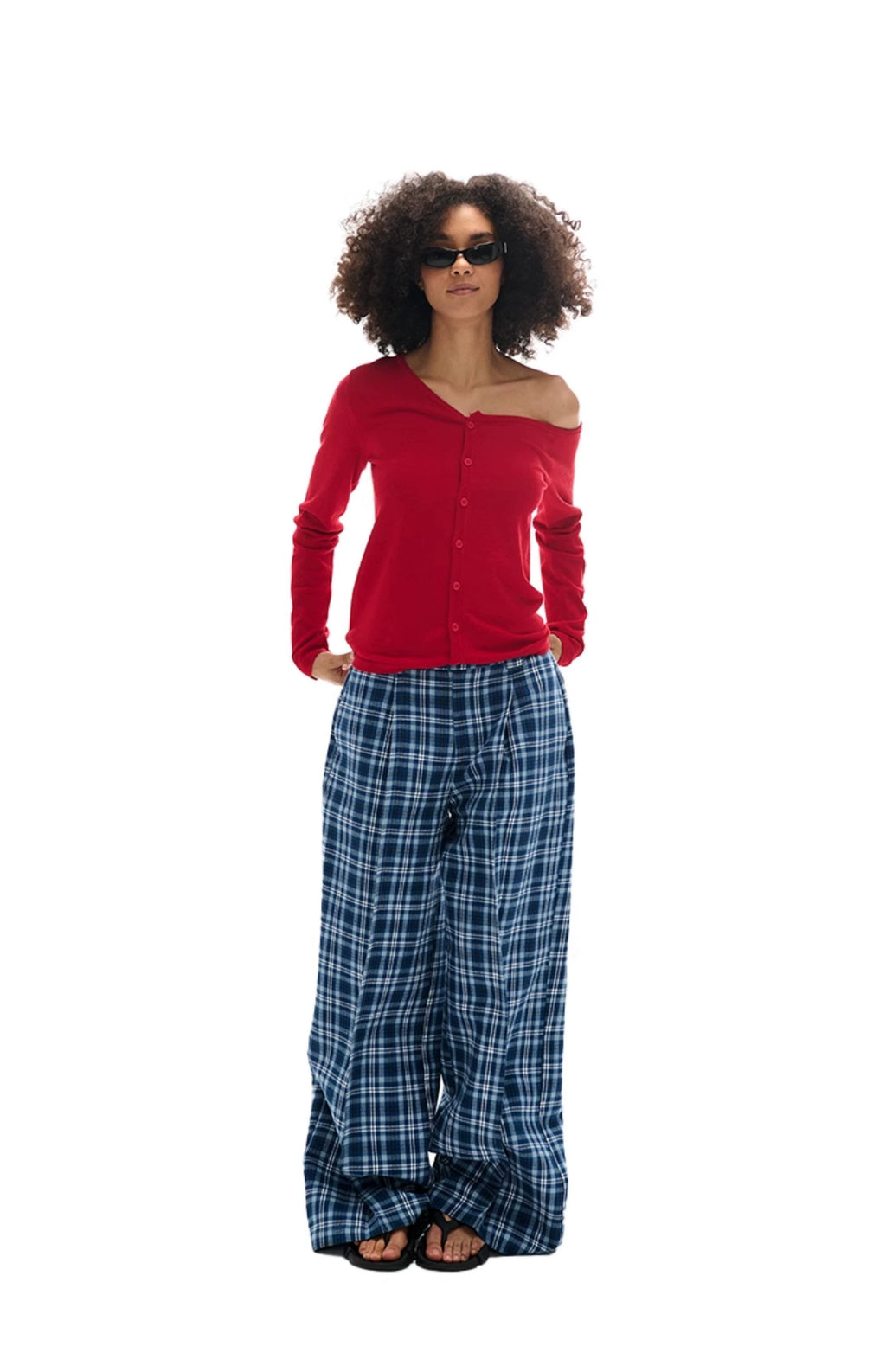 Wide-leg Plaid Pants