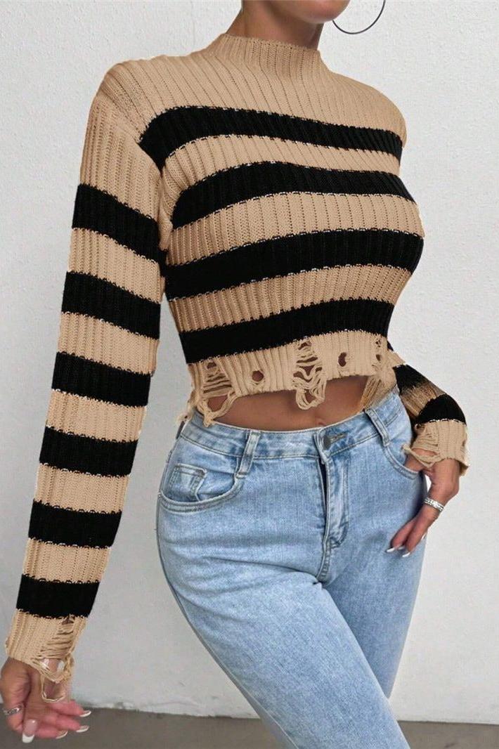 Round Neck Short Striped Sweater