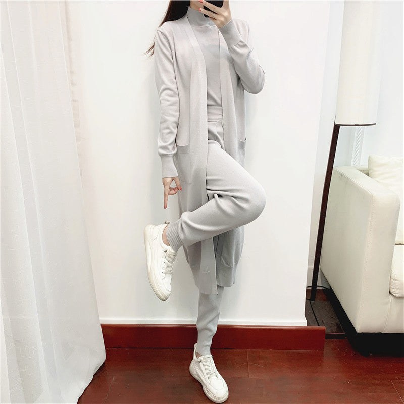 Autumn Fashionable Graceful Sets Clothing Western Youthful Looking Knitted Cardigan Vest Pants Three Piece Set