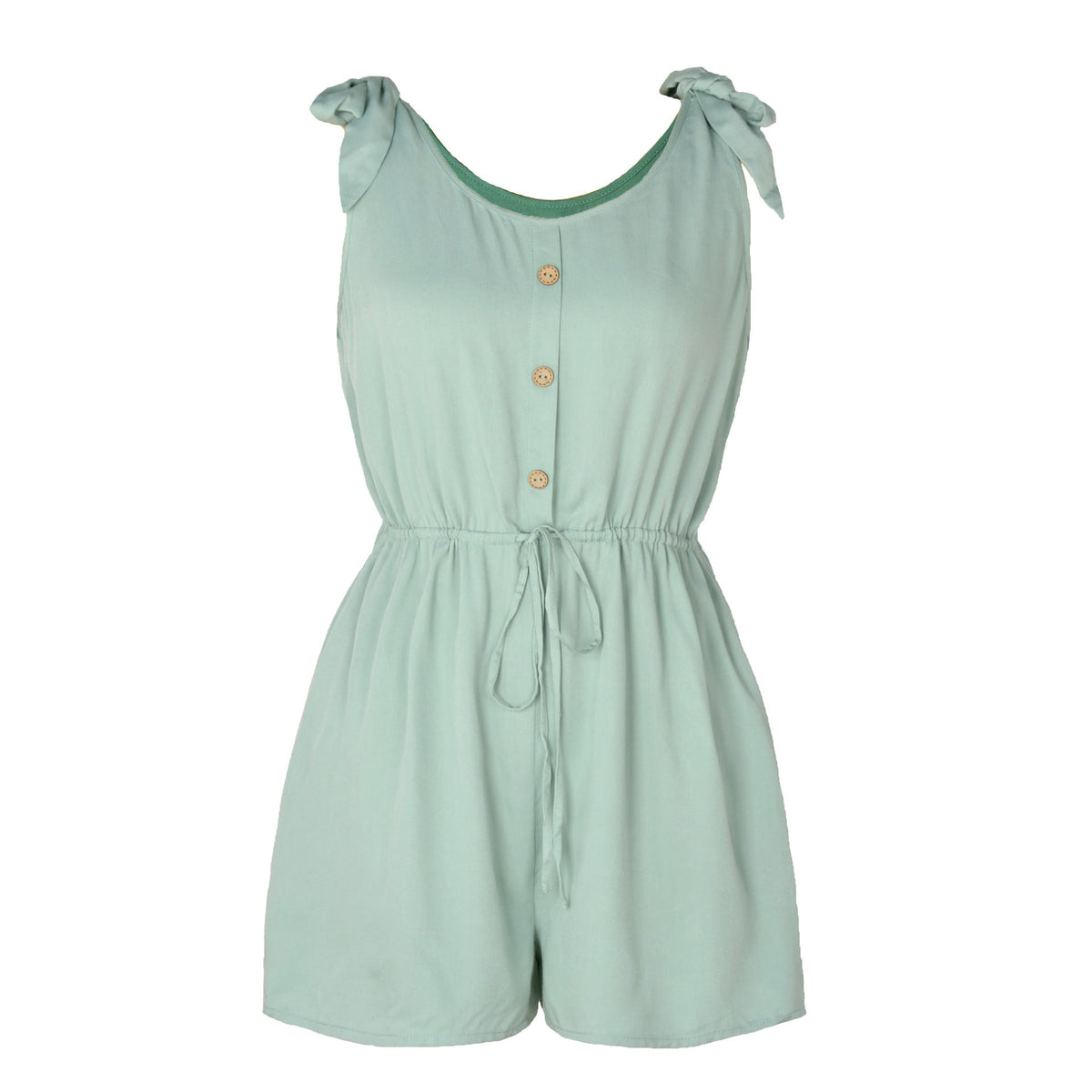 Coconut Buckle Sleeveless Jumpsuit Lace Up Color Elastic Waist Suspenders Loose Bodysuit