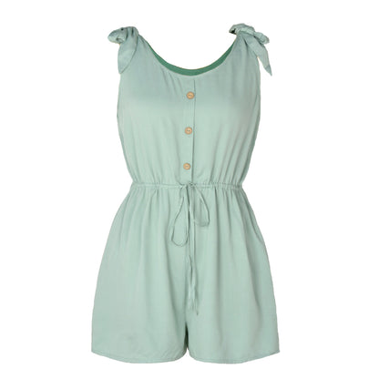 Coconut Buckle Sleeveless Jumpsuit Lace Up Color Elastic Waist Suspenders Loose Bodysuit