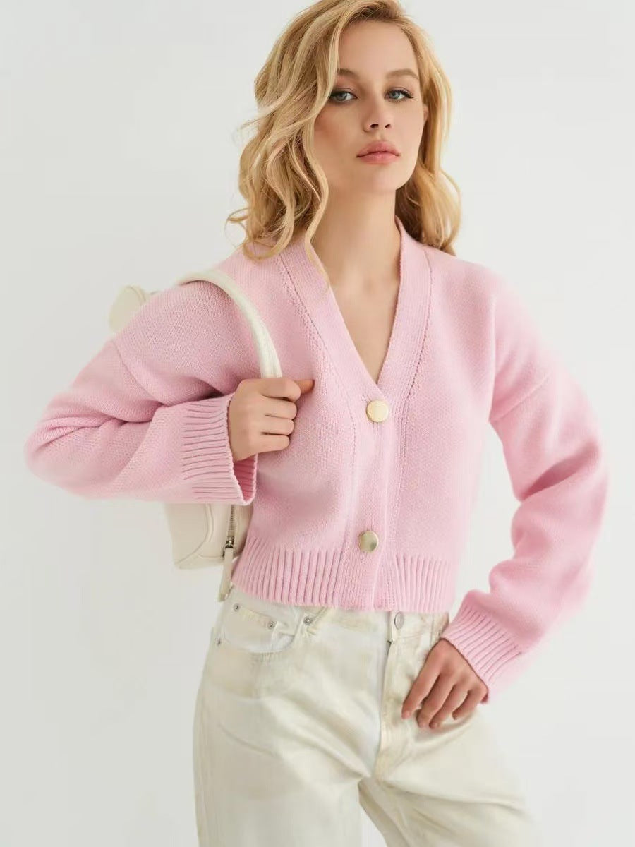 Custom Color V-neck Loose Knit Cardigan
