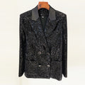 Goods Gold Velvet Sequined Double Breasted Blazer Slim Fit Skinny Pants Set