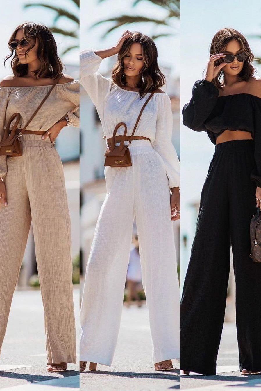 Off-shoulder Top Straight Pants Suit