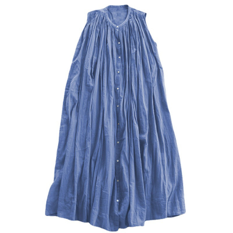 French Pleating Dress Summer Western Paris Yarn Loose Large Dress a Line Dress Can Be Used As Blouse