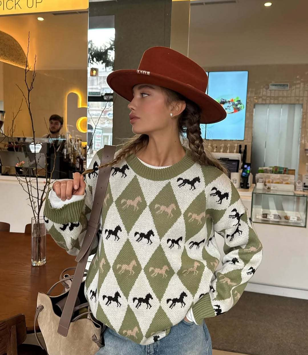 Stefania Contrast Argyle Sweater