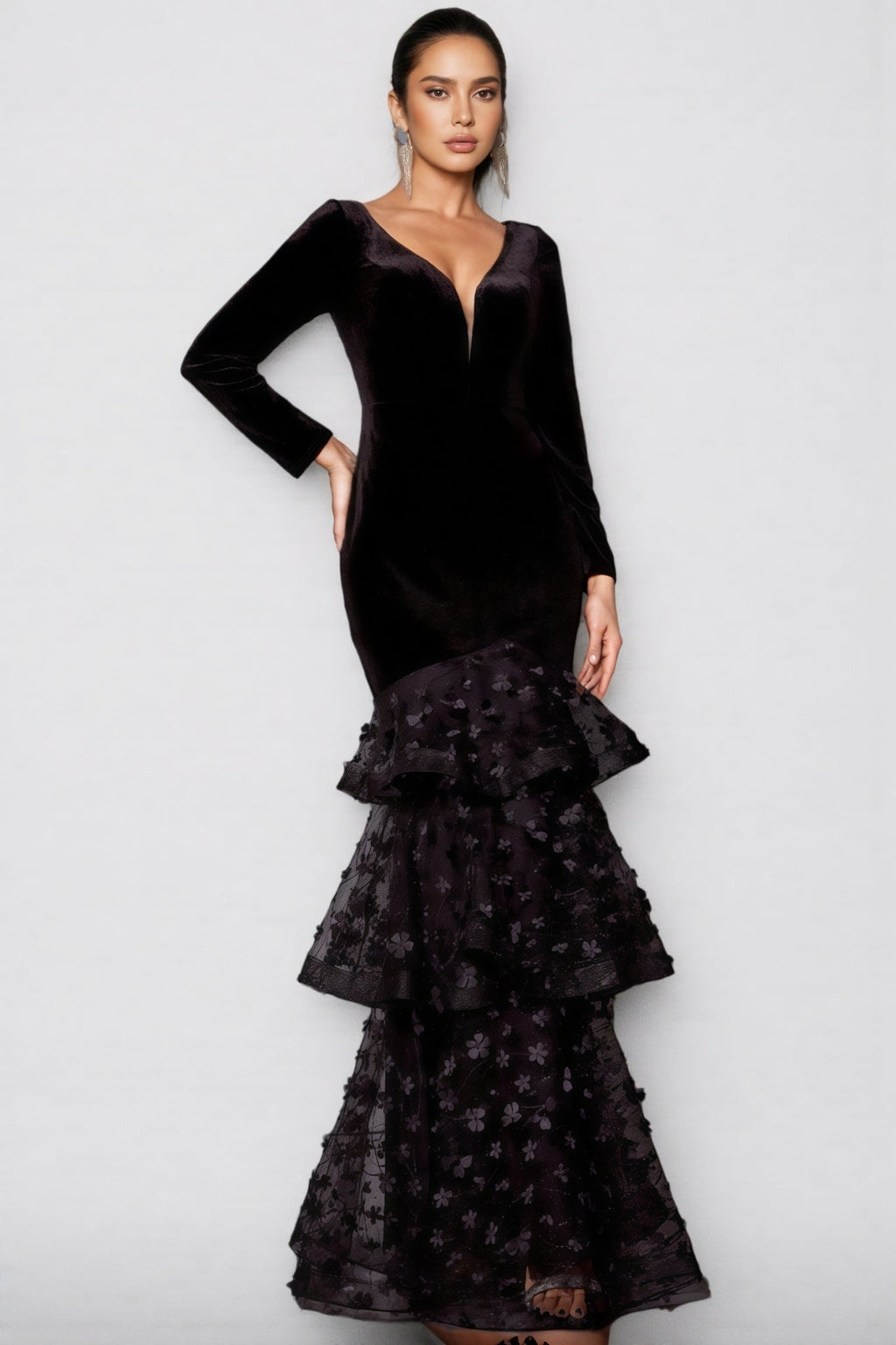Nader Black Layered Mesh Maxi Dress