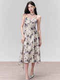 Butterfly Print Spaghetti Strap Dress With Ruffle Hem