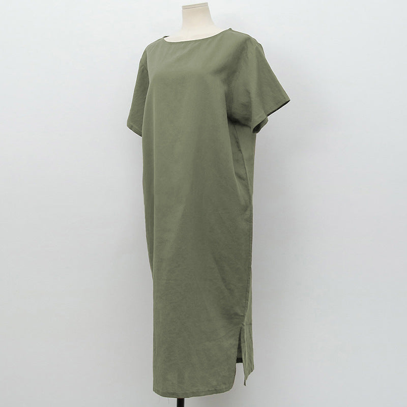 Spring Summer Dress Cotton Linen Niche Clothing Cotton Short Sleeve Simple Loose Maxi Dress
