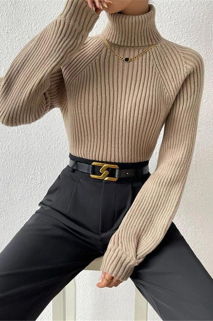 Loose Slim High Collar Knitted Sweater