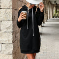 Autumn Winter Clothing Hooded Sweater Dress Off-shoulder Long Sleeve Color Loose Dress