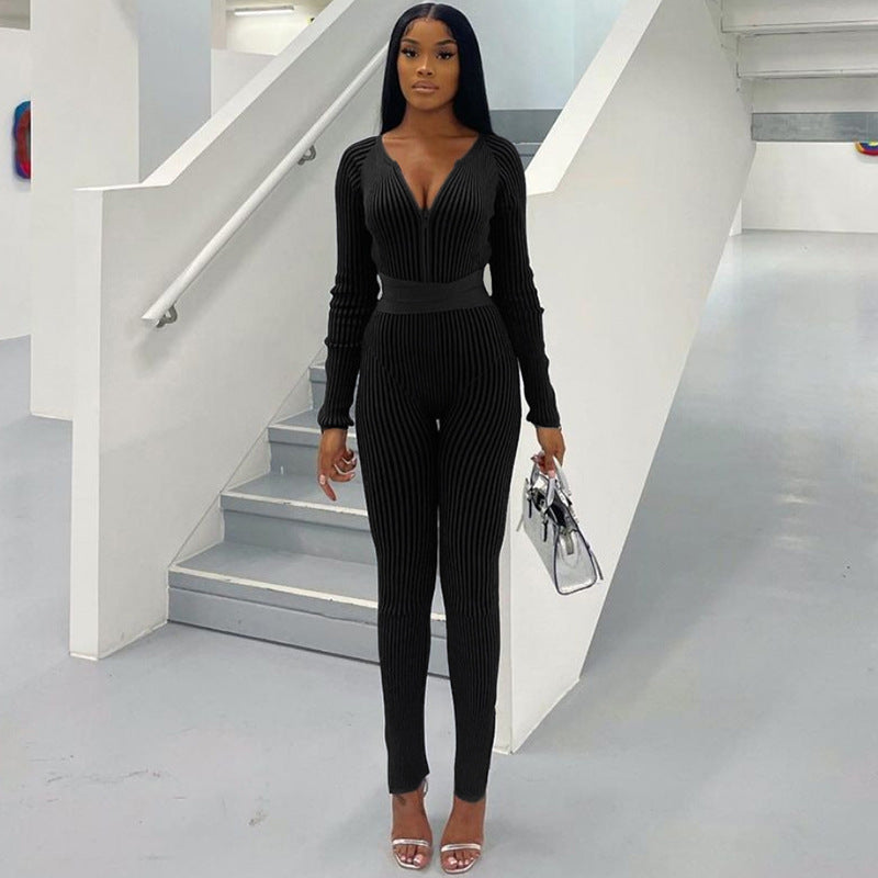Fall Clothing Thread Tied High Waist Trousers Tight Jumpsuit