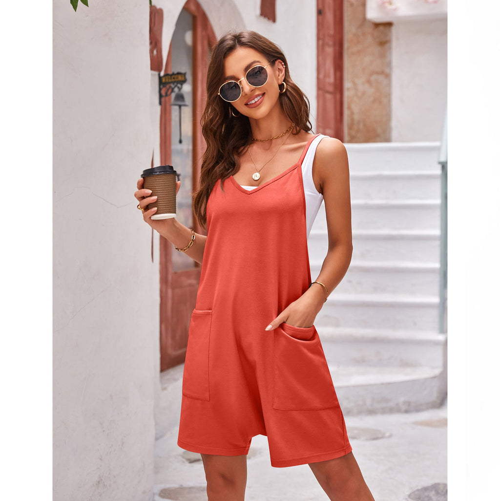 Clothing Summer Pocket Spaghetti Straps Knitted Shorts Jumpsuit Suspender Pants