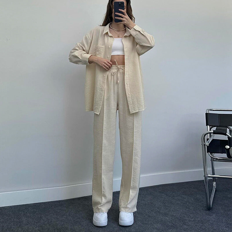 Suit Autumn Winter Long Sleeved Shirt Pleated Elastic Waist Pants Two Piece Set