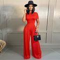 Clothing Color Short Sleeve Rompers Wide Leg Pants Two Piece Set