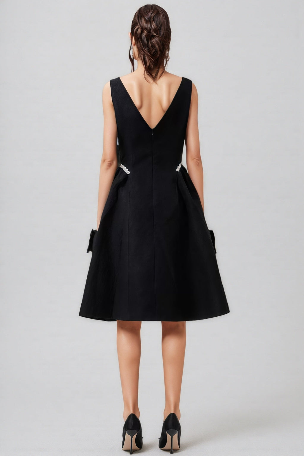 Loretty Sleeveless Flowers Pearl Midi Dress