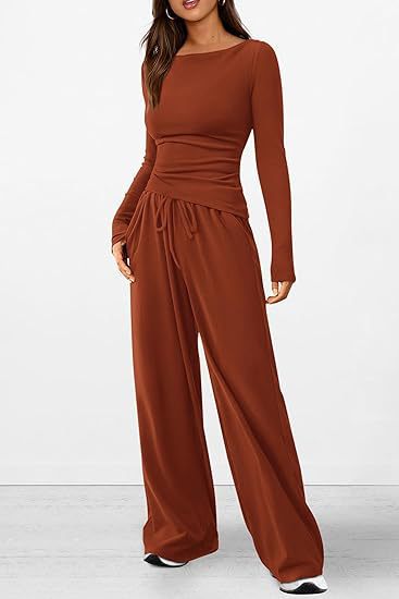 Autumn Suit Asymmetric Long Sleeve T Shirt Wide Leg Pants Wear Sportswear