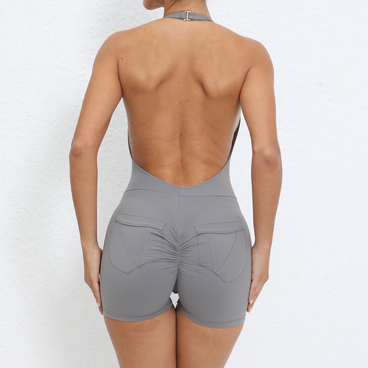 Halter Pocket Nude Feel Hip Lifting Beauty Back Yoga Jumpsuit Backless Fitness Sports Tight Jumpsuit