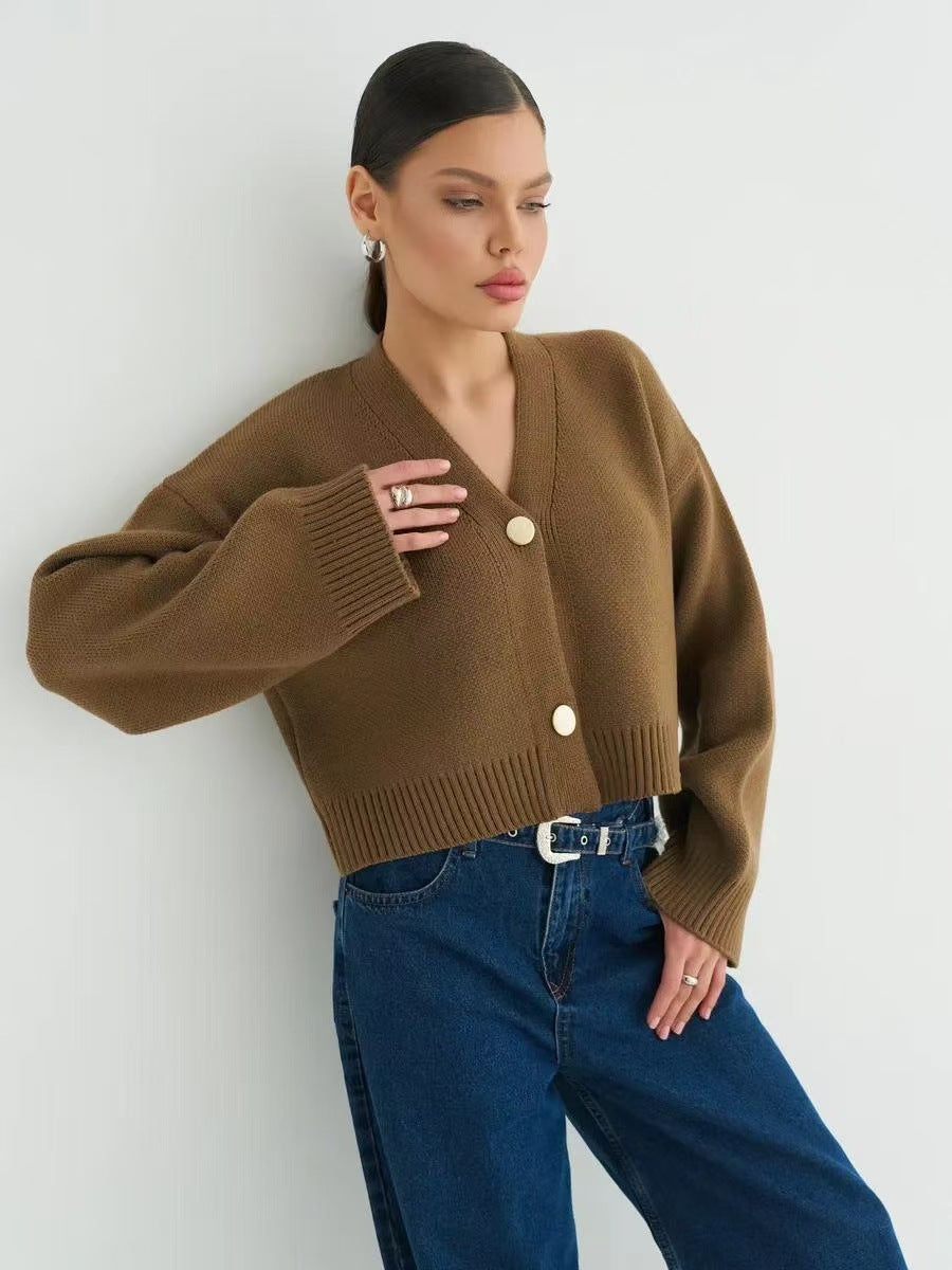 Custom Color V-neck Loose Knit Cardigan