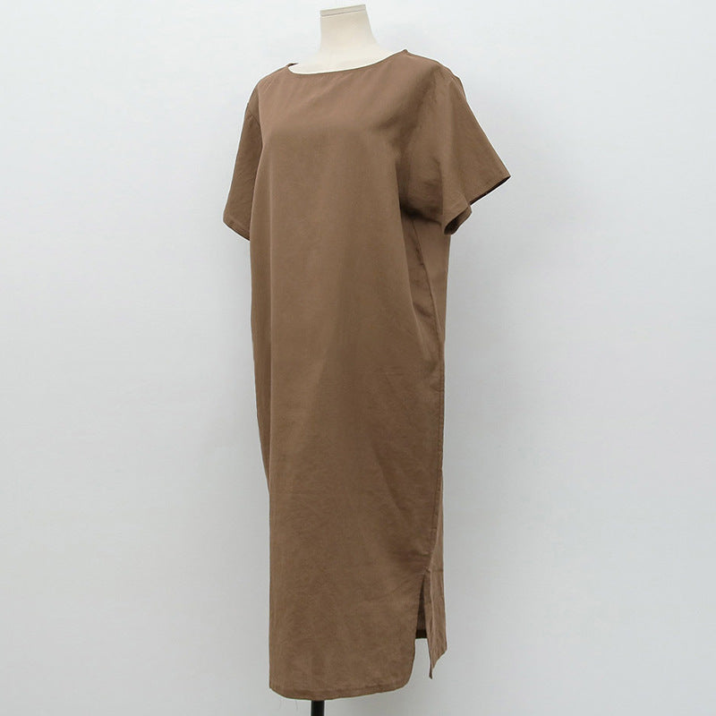 Spring Summer Dress Cotton Linen Niche Clothing Cotton Short Sleeve Simple Loose Maxi Dress