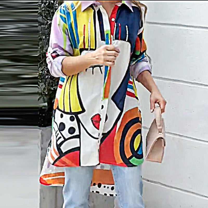 Printed Mid-length Loose Cardigan