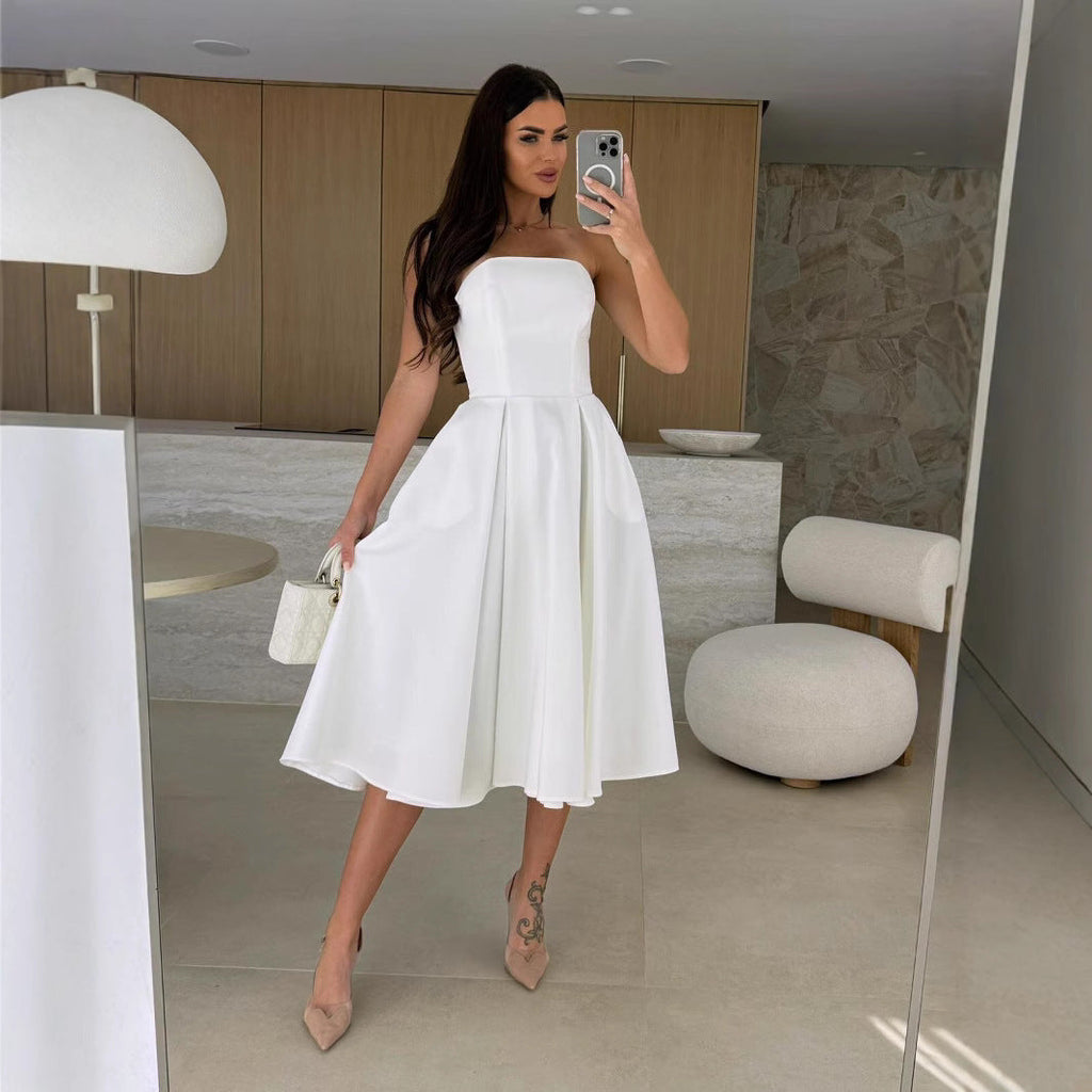 Clothing Clothing Summer Color Wrapped Chest Midi Dress