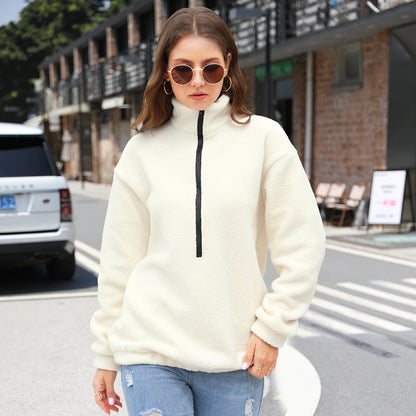 Plush Top Half Zipper Pullover Long Sleeve Sweatshirt Sweatshirt