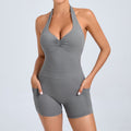 Backless Adjustable Halter Nude Feel Yoga Jumpsuit Two Side Pockets Outer Wear Fitness Sports Jumpsuit