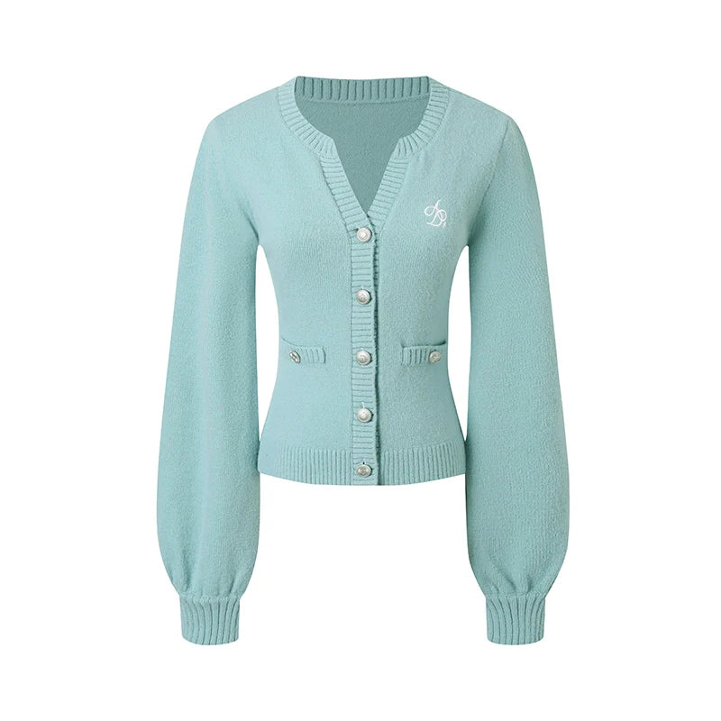 Cream Puff Sleeve Cardigan - Classic Button-up Knit Sweater