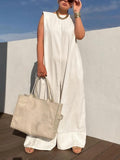 Color Loose Sleeveless Round Neck Wide Leg Trousers Jumpsuit