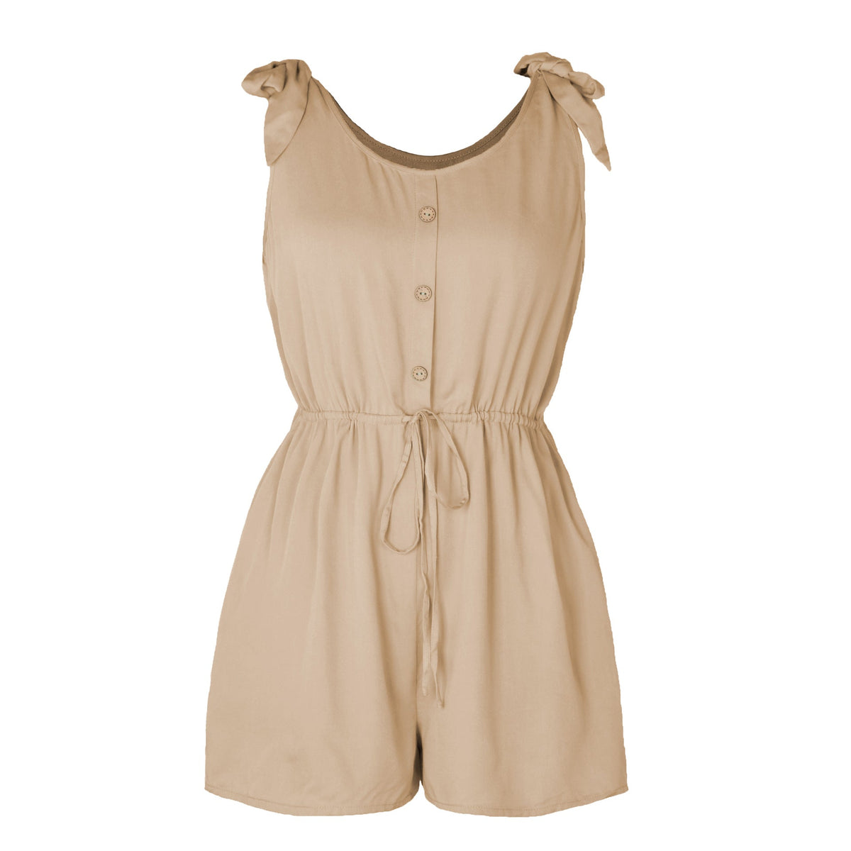 Coconut Buckle Sleeveless Jumpsuit Lace Up Color Elastic Waist Suspenders Loose Bodysuit