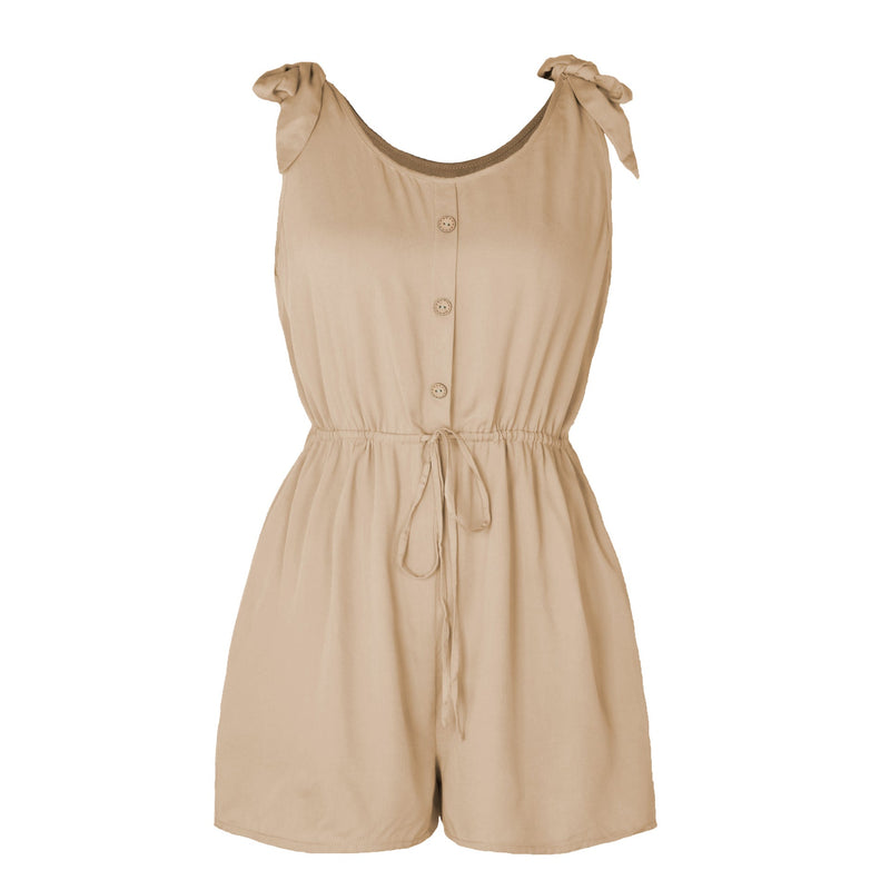 Coconut Buckle Sleeveless Jumpsuit Lace Up Color Elastic Waist Suspenders Loose Bodysuit