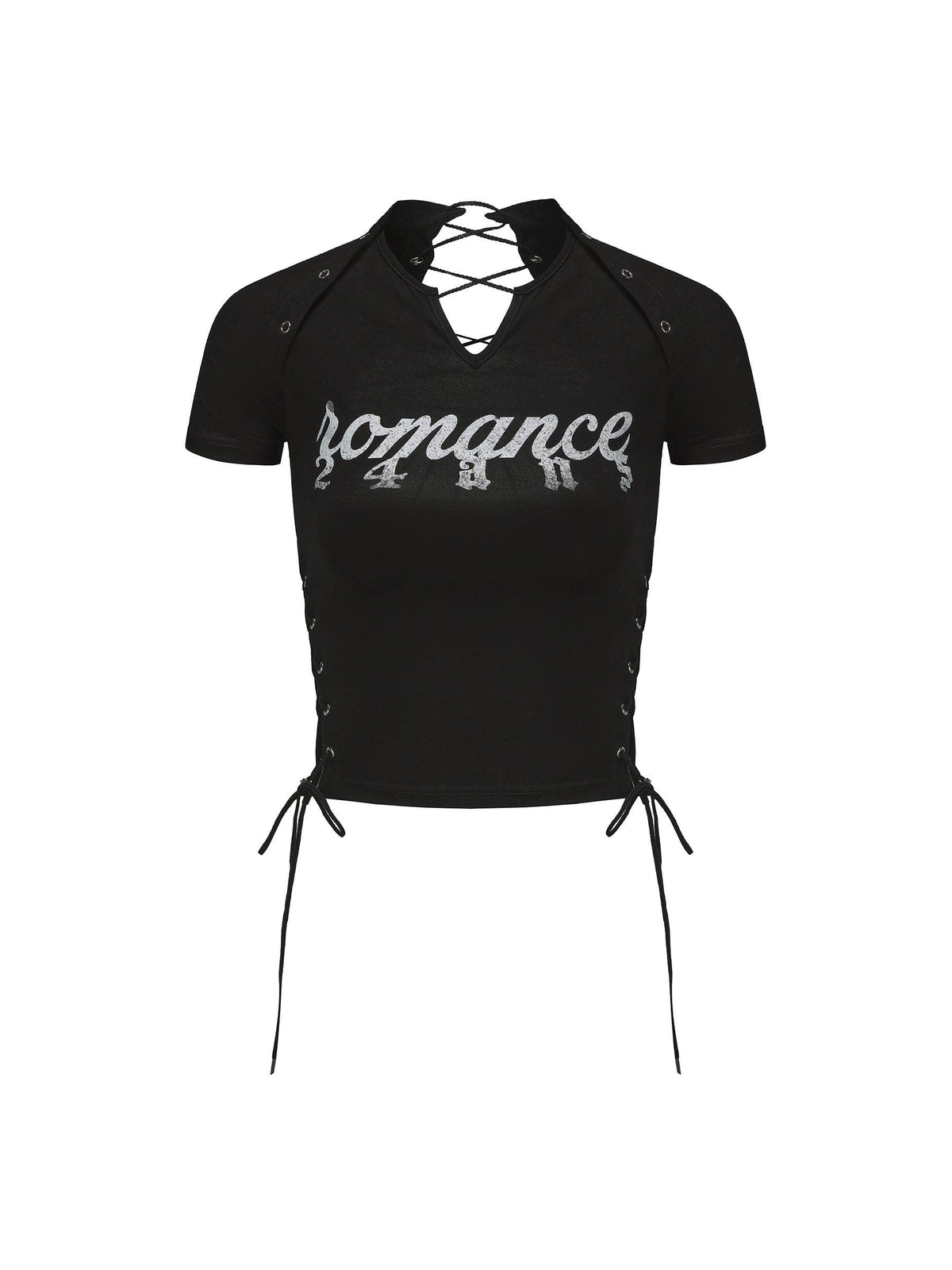 24ans Lace-up Graphic Crop Top - Short Sleeve Side-tie T-shirt