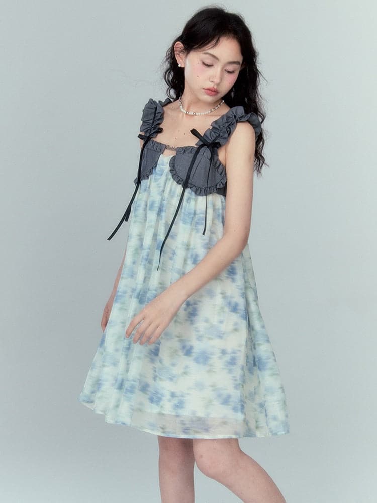 Chiffon Puffy Dress With Frill Straps