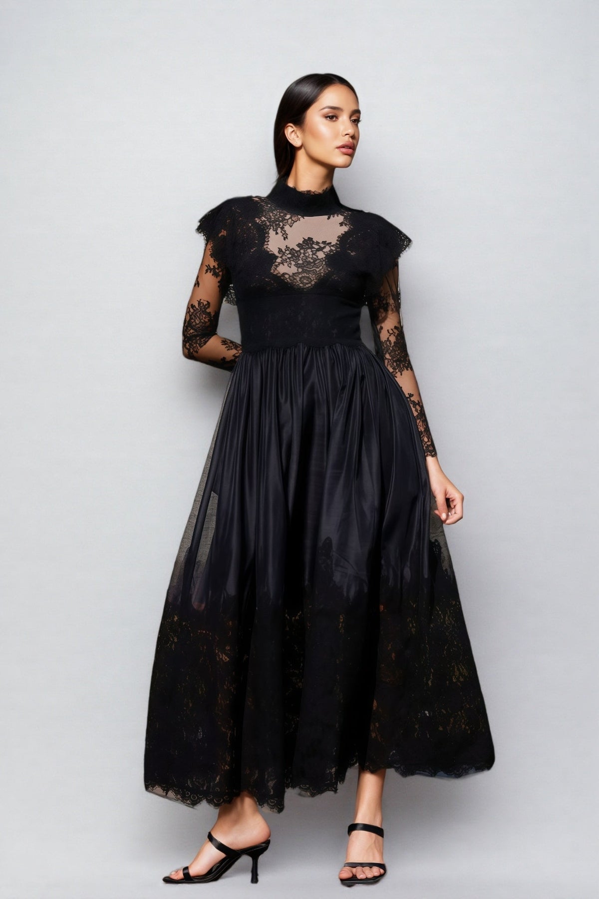 Milda Black Lace Stitching Maxi Dress