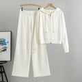 White - Loose Rhinestone Cardigan Two Piece Set