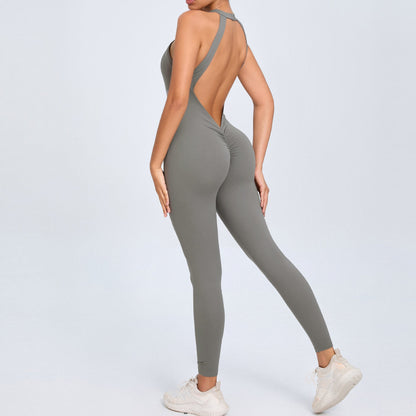 Back Buckle Yoga Jumpsuit Peach Hip Backless Sports Quick Drying One Piece Fitness Jumpsuit