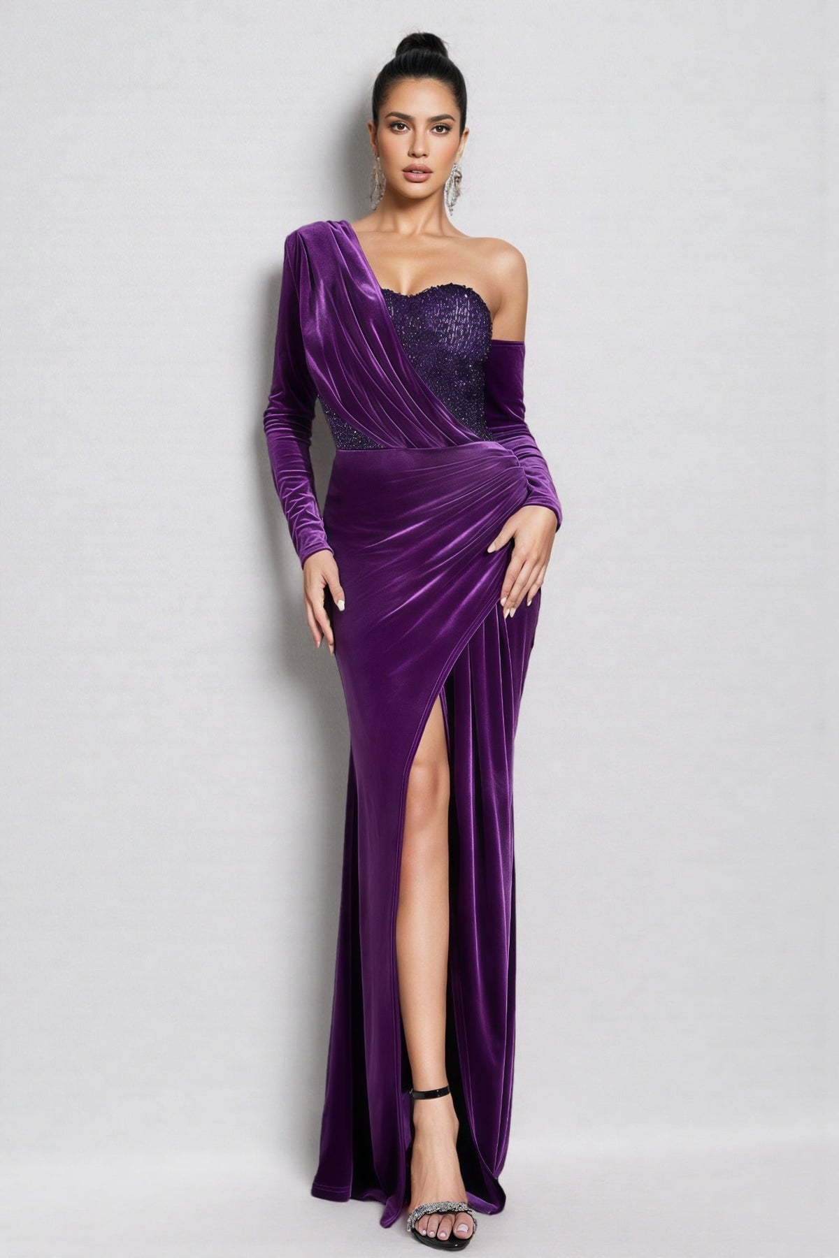 Lopez Purple Sequin Maxi Dress