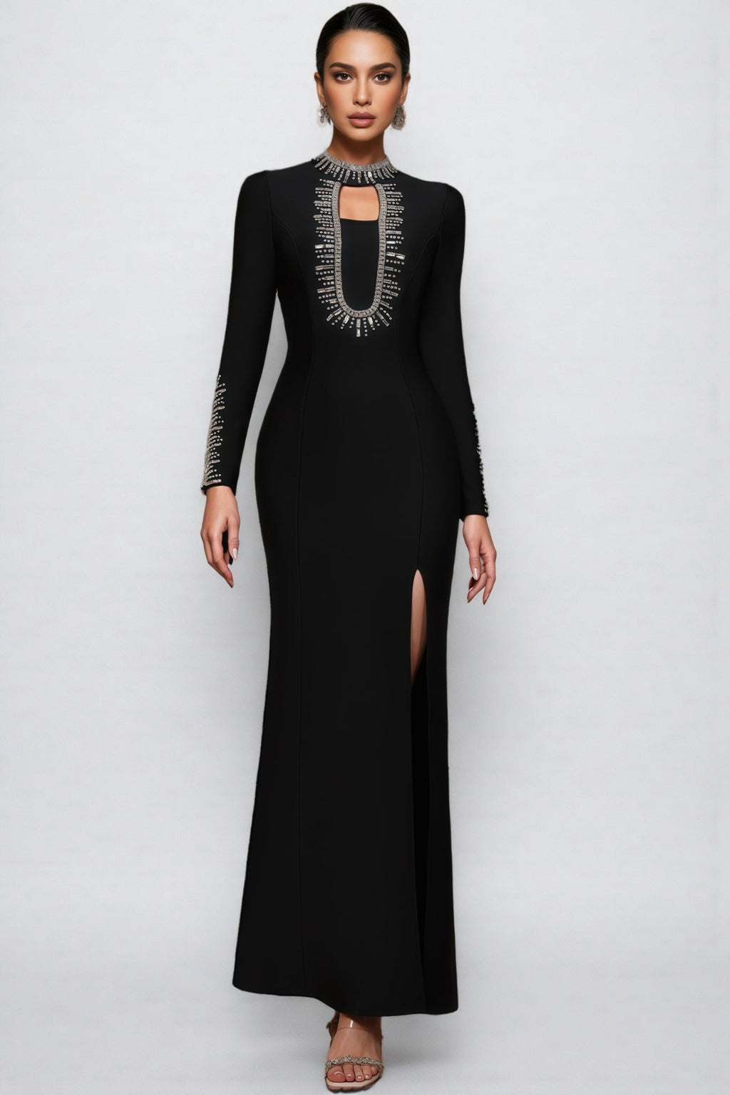 Nyred Black Sequined High Split Maxi Dress