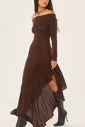 Off-shoulder Irregular Ruffled Slim Long Dress