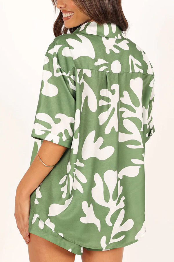 Clothing Polo Collar Printed Short Top Shorts Set