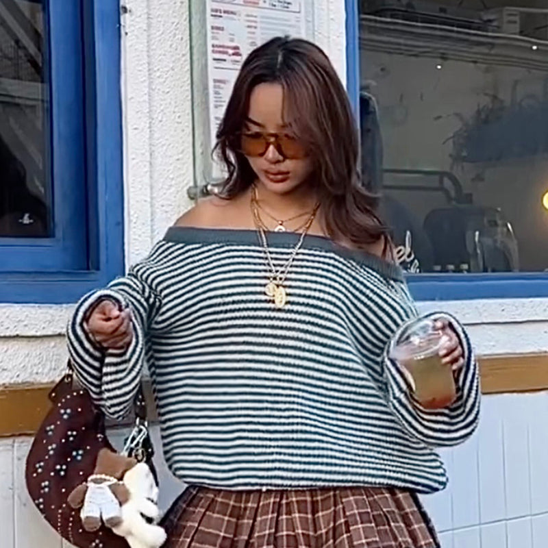Nura Striped Off-shoulder Sweater