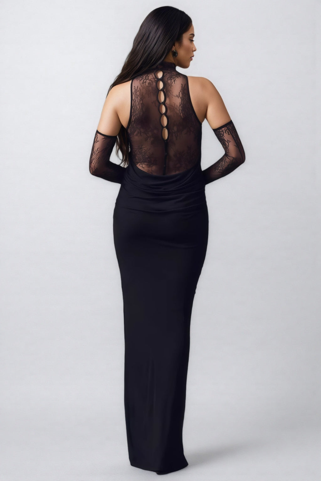 Lazze Black Plunge Cowl Neck Maxi Dress
