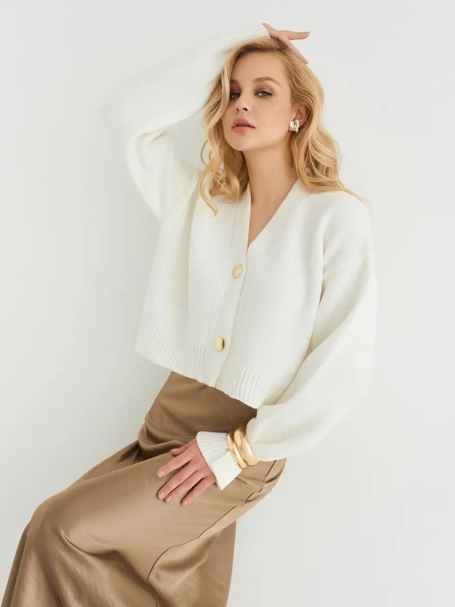 Custom Color V-neck Loose Knit Cardigan