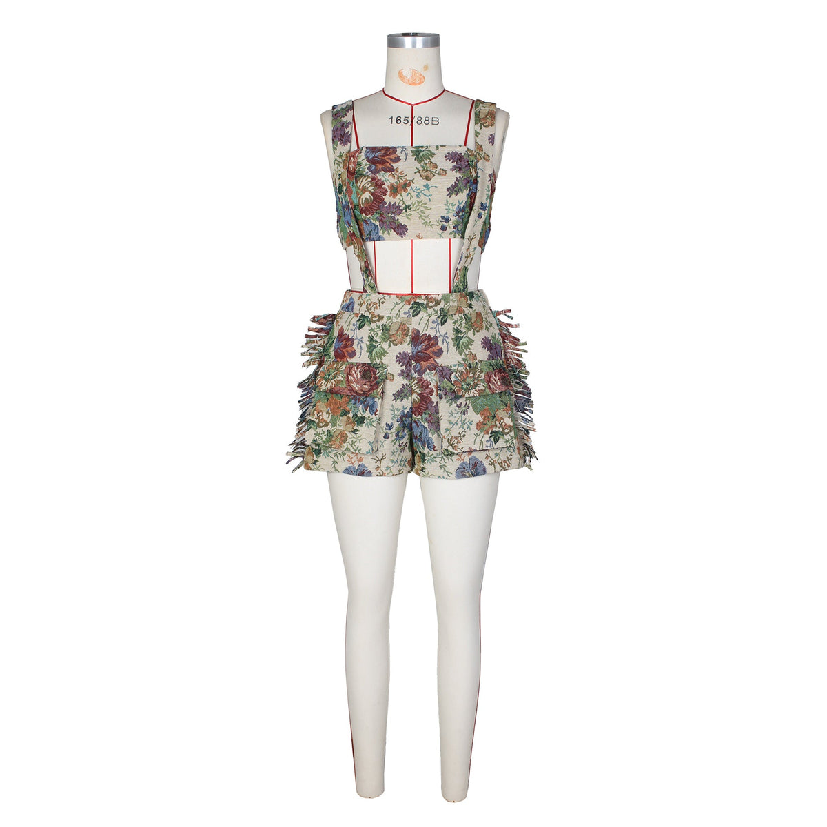Clothing Street Retro French Court Tube Top Tassel Suspender Shorts Set